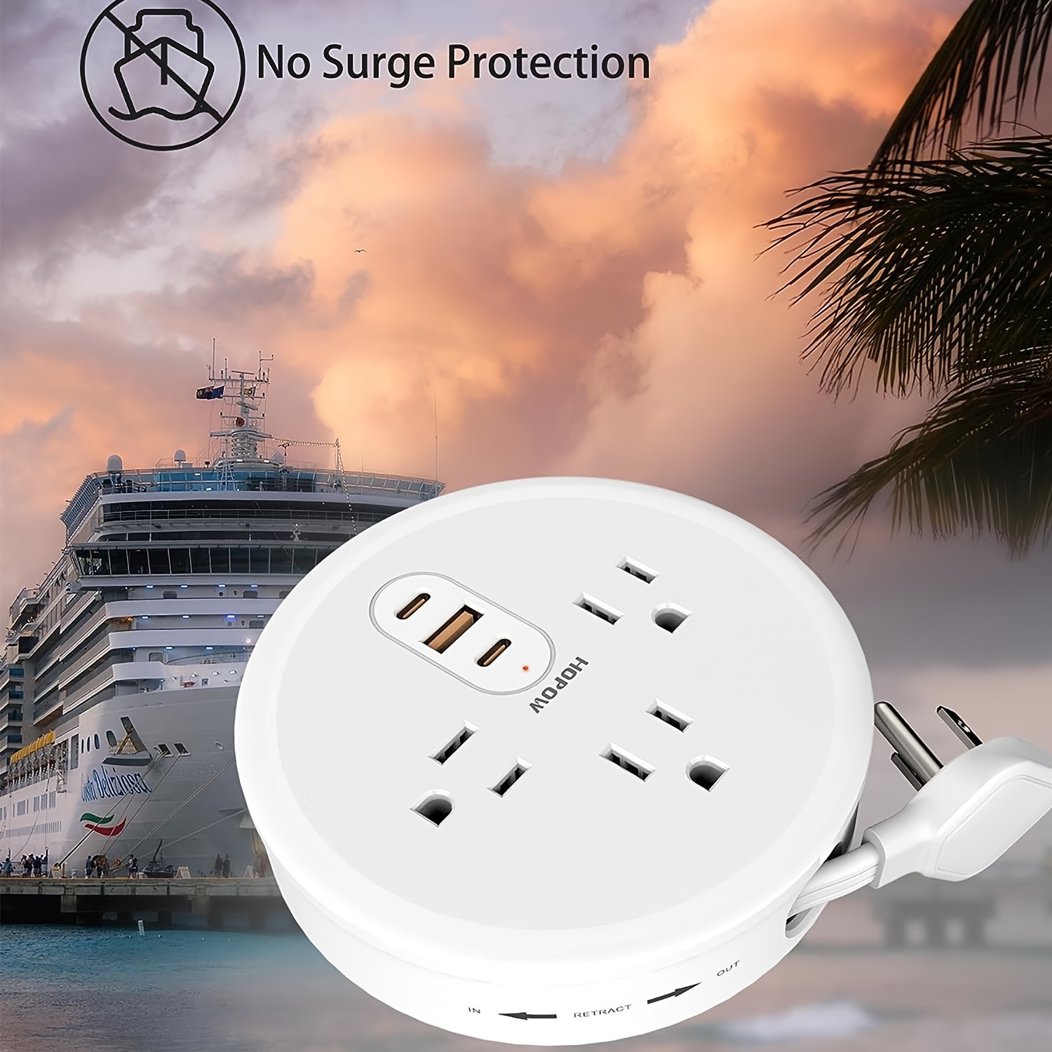 

1pc Retractable Travel Power Strip, Ultra Flat Extension Cord, Flat Plug Power Strip, 3 Outlets With 1 Usb Port(2 Usb C), 4 Ft Extension Cord For Cruise Ship, Travel Essentials