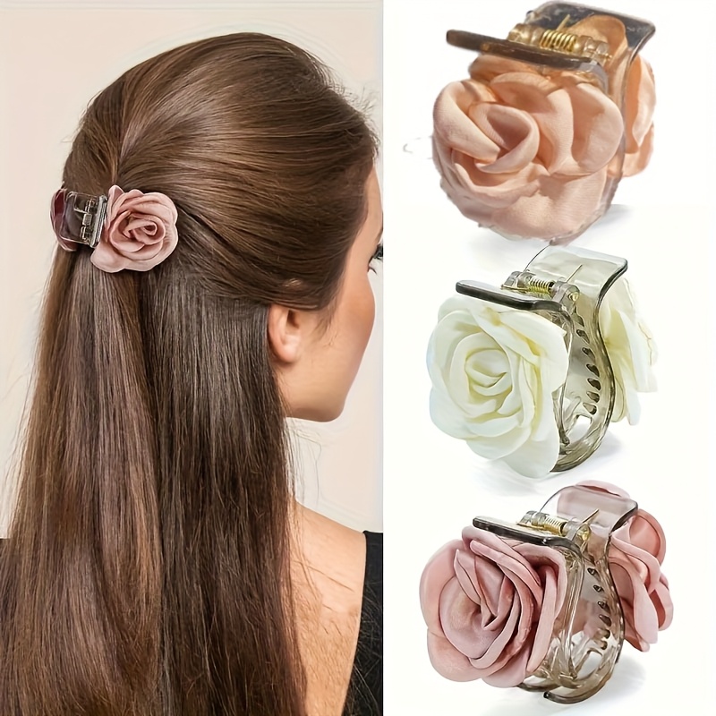 Image of 3pcs New Elegant Retro Rose Hair Clips, Medium-sized Fabric Flower Hair Additions, Suitable For Ladies, Fashionable Design, Suitable For Daily Wear, Parties, Valentine's Day