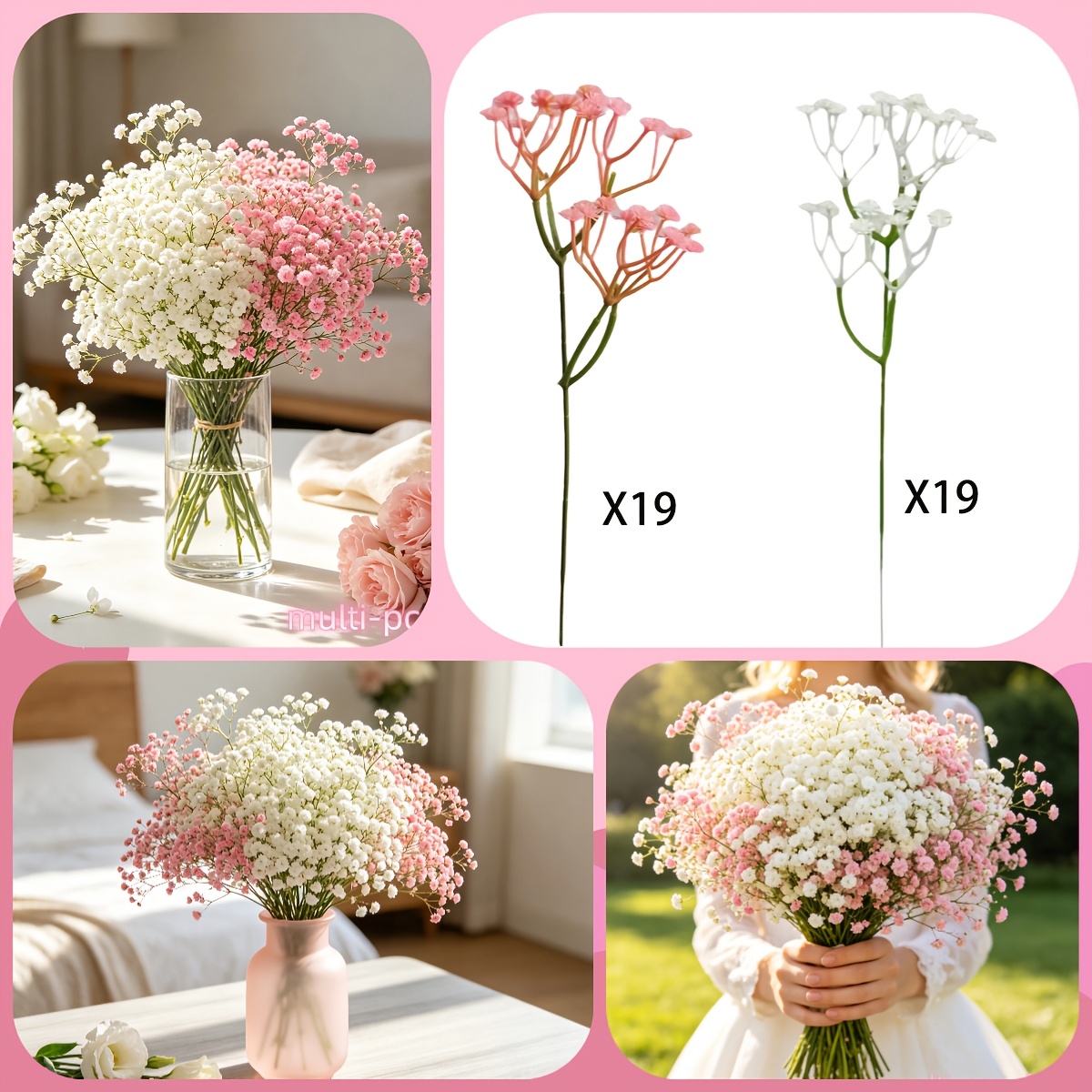 TEMU 38 pièces - 1140 fleurs, Gypsophile artificielle haut de gamme, Bouquet de gypsophile élégant et réaliste, Fleurs artificielles adaptées à la