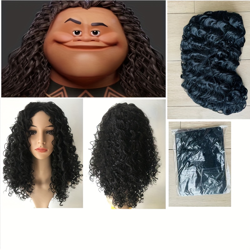 

Black Coily Wig For Men, Funky Polynesian Myth Maui Character Inspired, Long Curly Heat Resistant Fiber, Costume Play Anime Cosplay Hairpiece With Mesh Wig Cap Set, 18inch