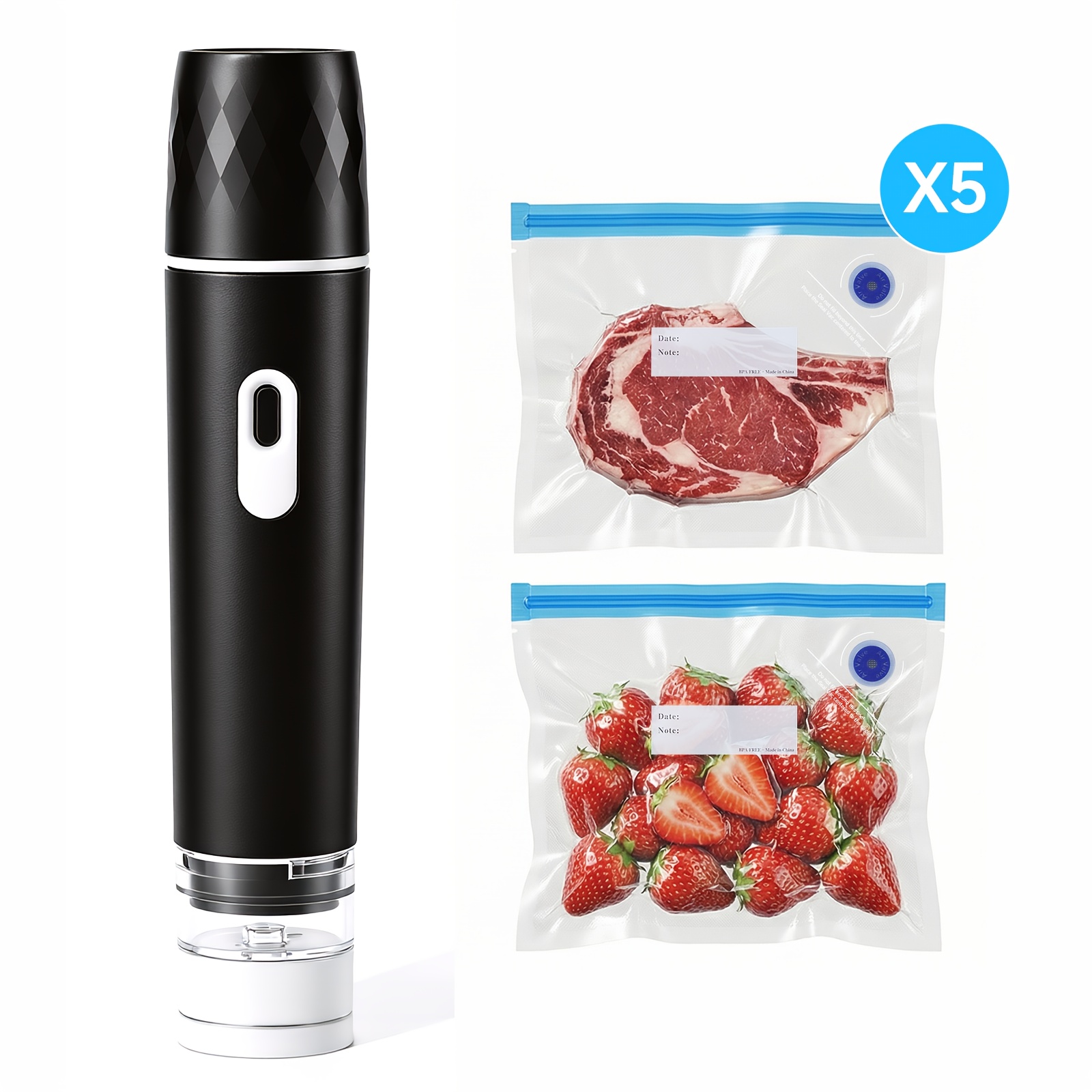 TEMU 60000 Pa Vacuum Sealer With Bags, Powerful Suction Handheld Vacuum Sealer For Food, Portable And Rechargeable, Ideal For Kitchen, Camping And Rv