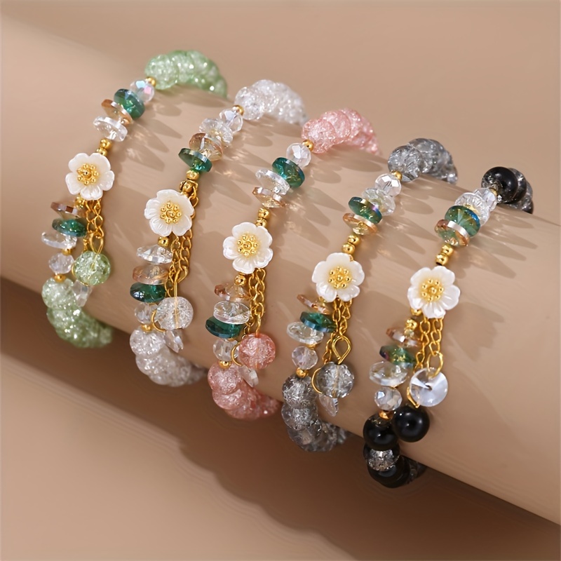 

5pcs Set Of Exquisite Flower Bead Design Bracelets With Bohemian Adjustable Bracelets, Perfect Gift For Her, Friends, Or Family On Any Occasion.