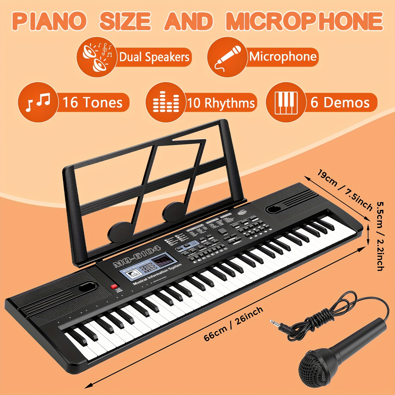TEMU 61 Piano Keyboard With Microphone, Portable Music Piano Keyboard Electronic Keyboard Multifunctional Key Piano Musical Instrument Keyboard For