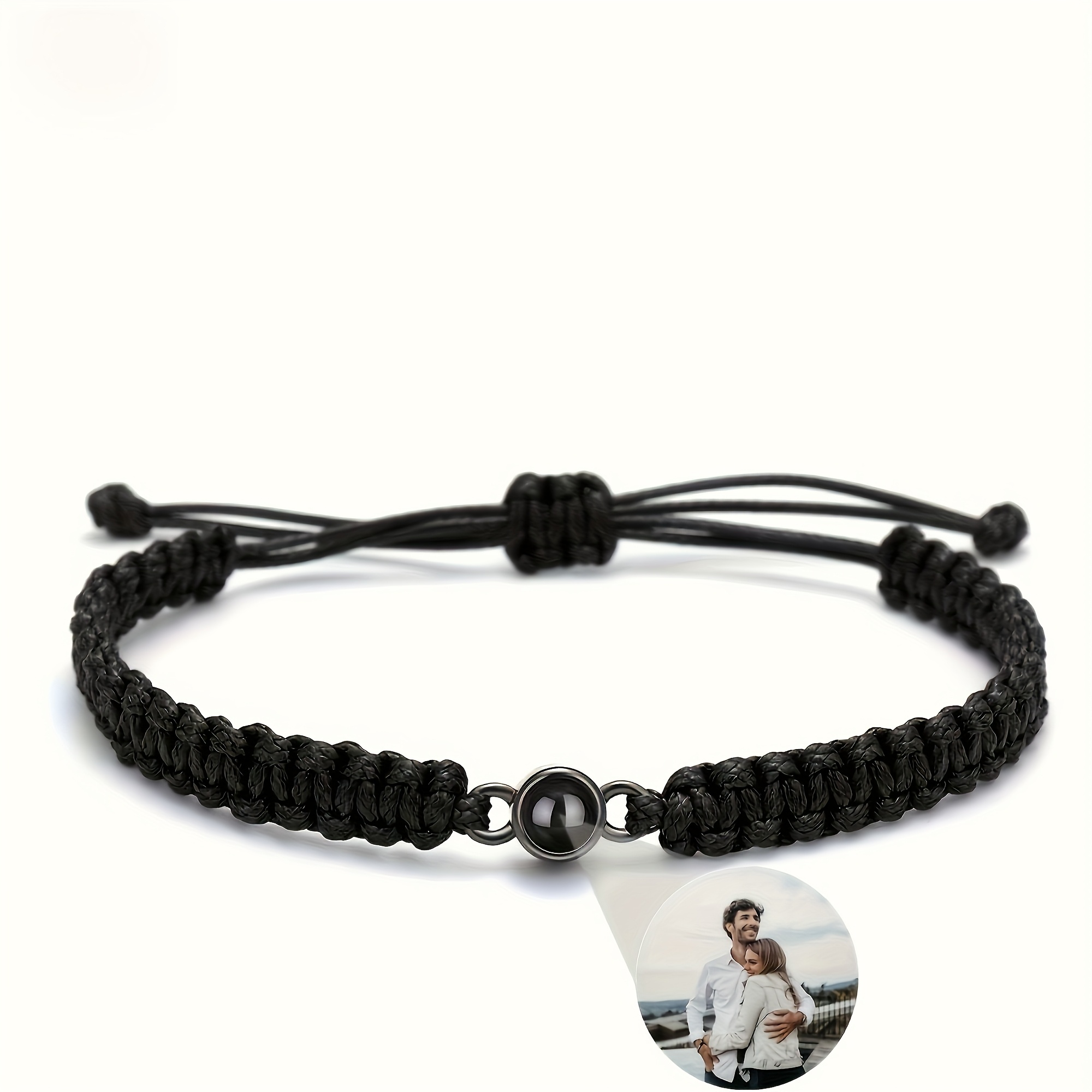 E-shop Personalisiertes Foto-Armband aus Edelstahl mit Projektions-Anhänger, farbenfrohes geflochtenes Seil-Armband, Unisex-Partnerarmband,