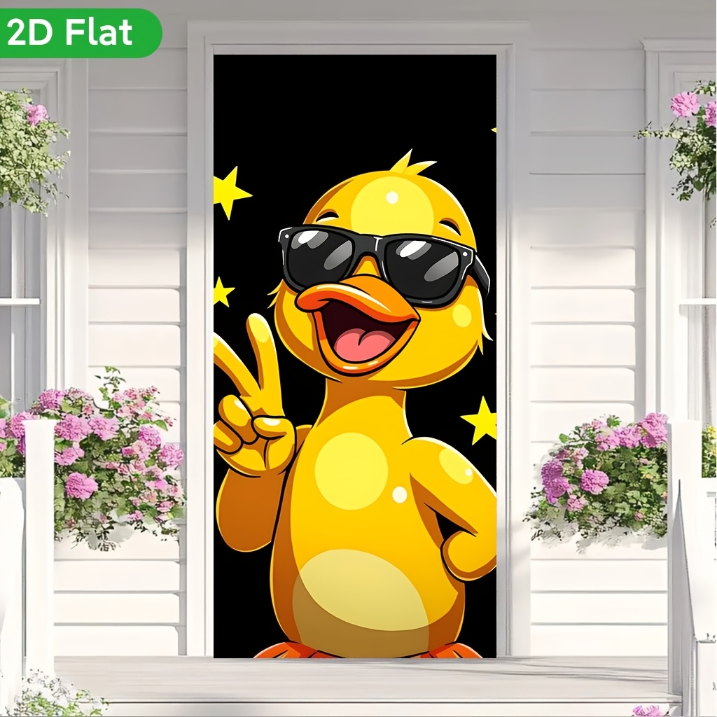 TEMU 2d Flat, 2d Door Banner, 2d Flat Banner Door Curtain, 1pc, Duck With Cool Glasses, Printed Door Curtain, For Entrances, Gardens, Family , Photo