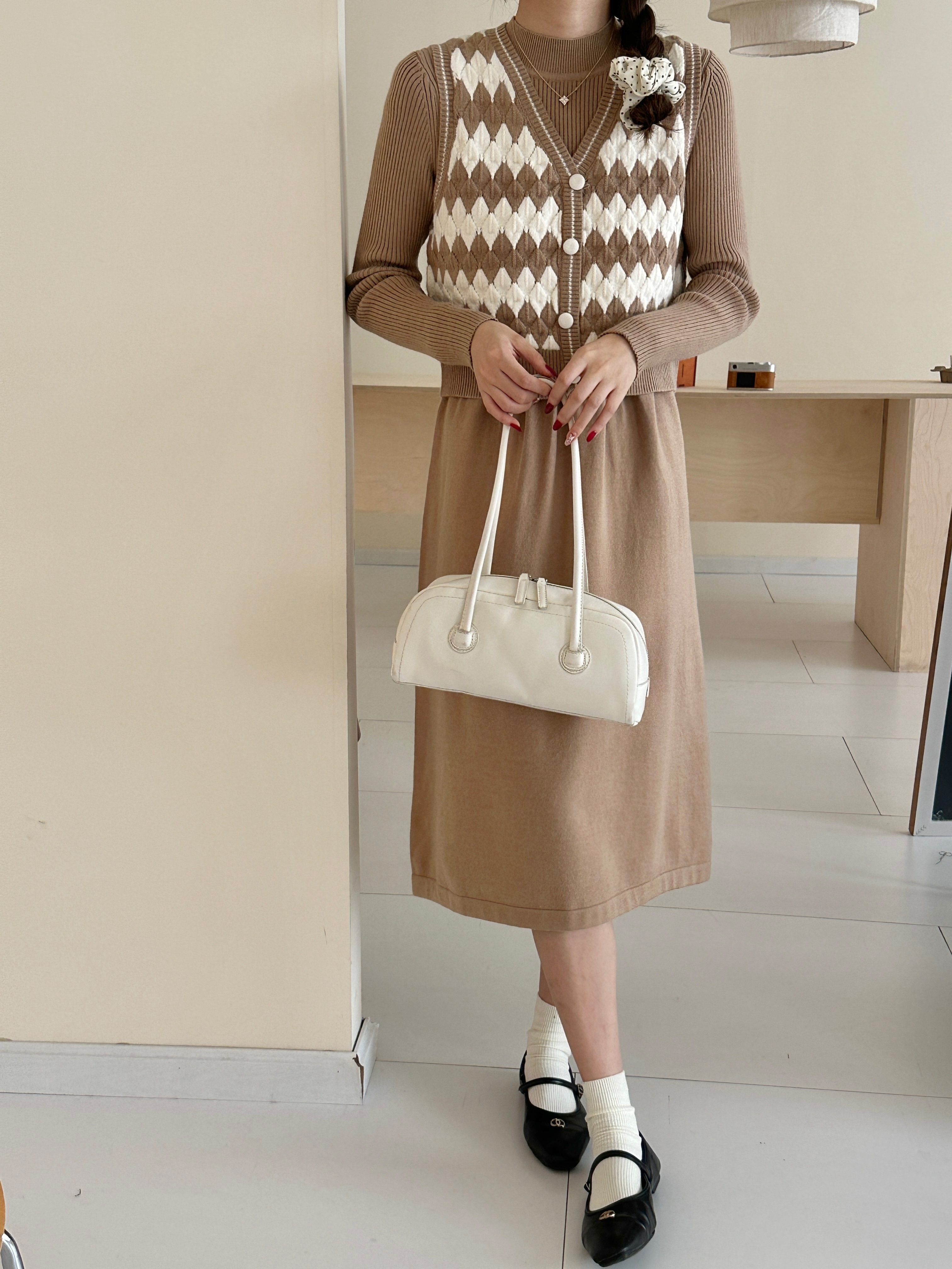 v neck knit dress Mink V-Neck Knitted Jumper Dress – AX Paris US main image 1