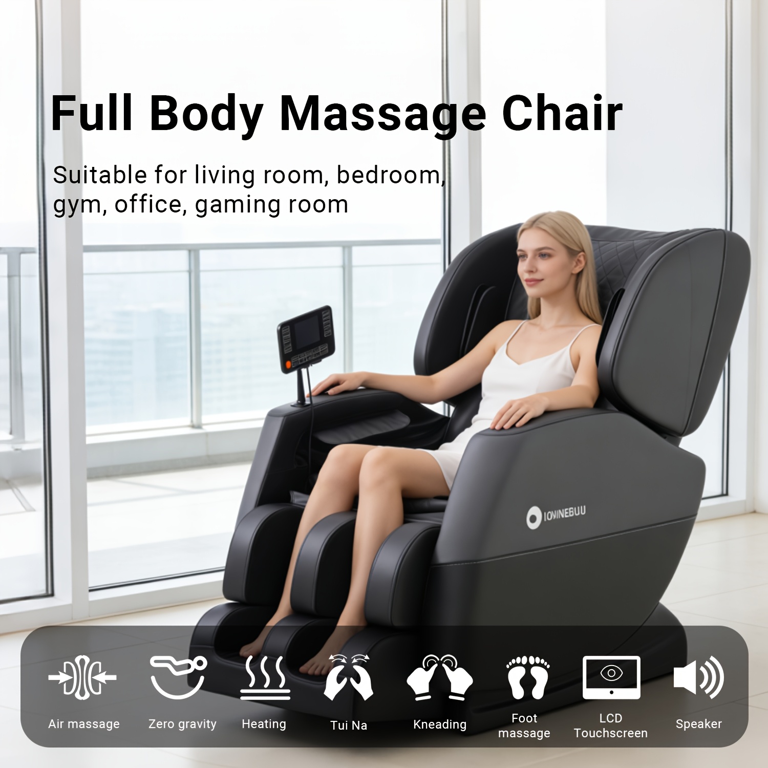 Smart Massage Chair for Full Body Relaxation - Features 10 Fixed Massage Rollers, Zero Gravity, Heating, Foot Massage, Auto Programs, Touchscreen