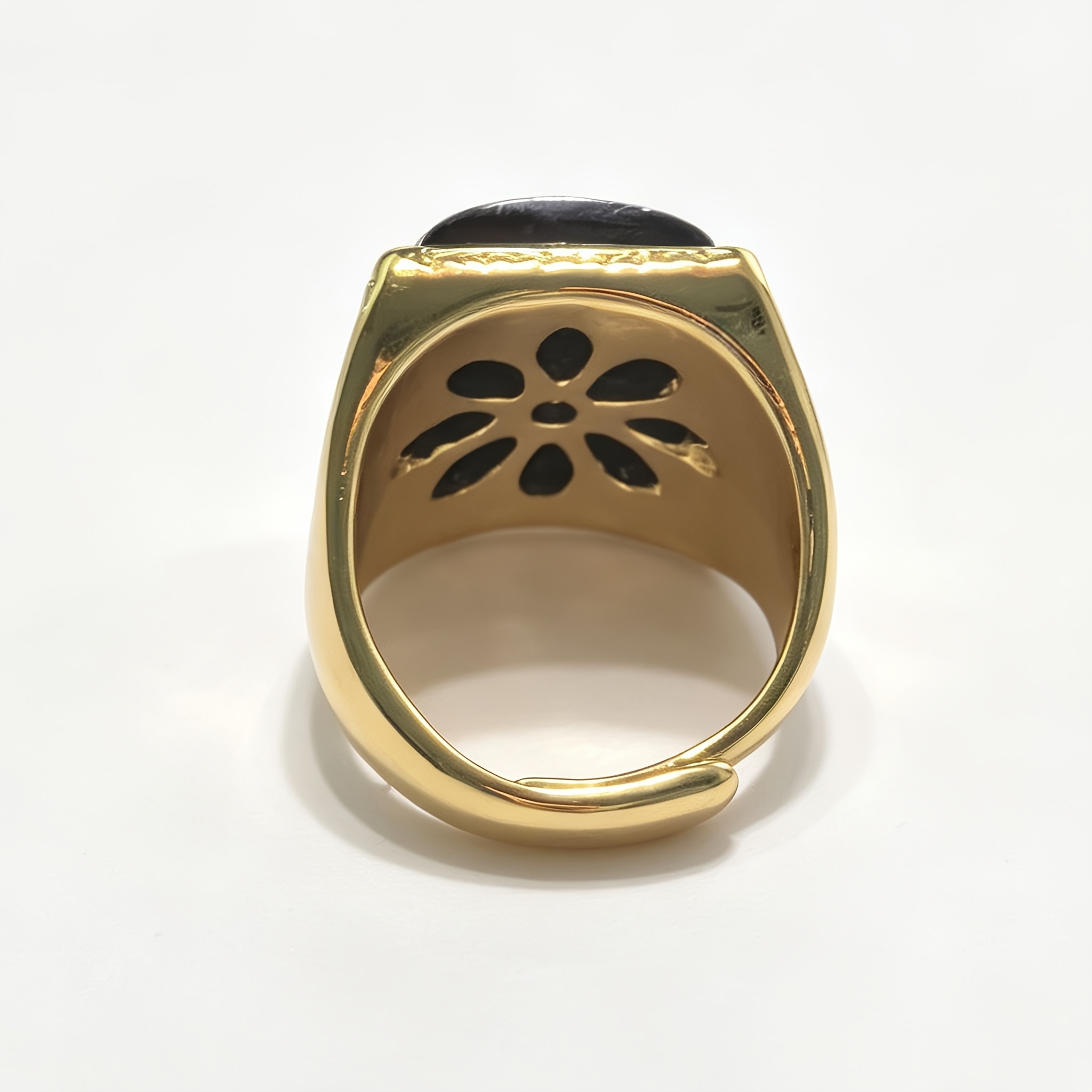 Men's Embossed Pattern Adjustable Open Band Signet Ring