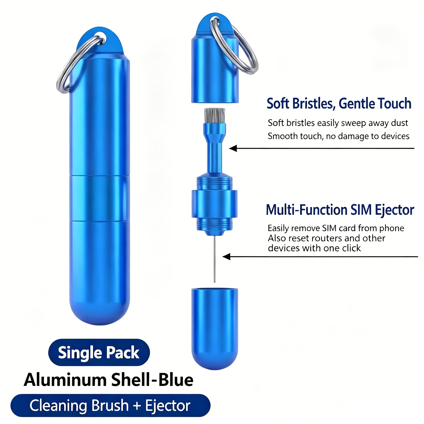TEMU 2-in-1 Dual-head Sim Pin With Keychain, Card Removal Tool, Multi-functional Brush Suitable For Cleaning Earphones, Mobile Phones And Device