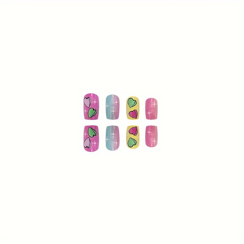 sweet heart pattern press on nails medium ballet fake nails colorful gradient false nails colorful hearts and stars with design fashionable acrylic nails details 1