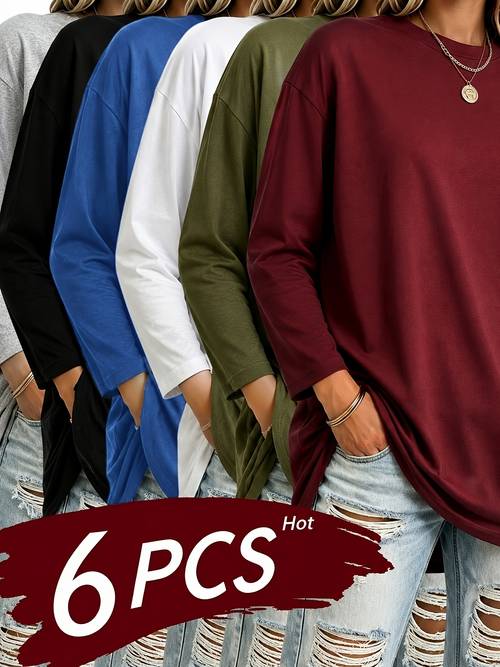 okp womens plus size 6pcs long sleeve athletic tops loose fit 100 polyester mesh moisture wicking crew neck shirts for volleyball soccer training and casual wear