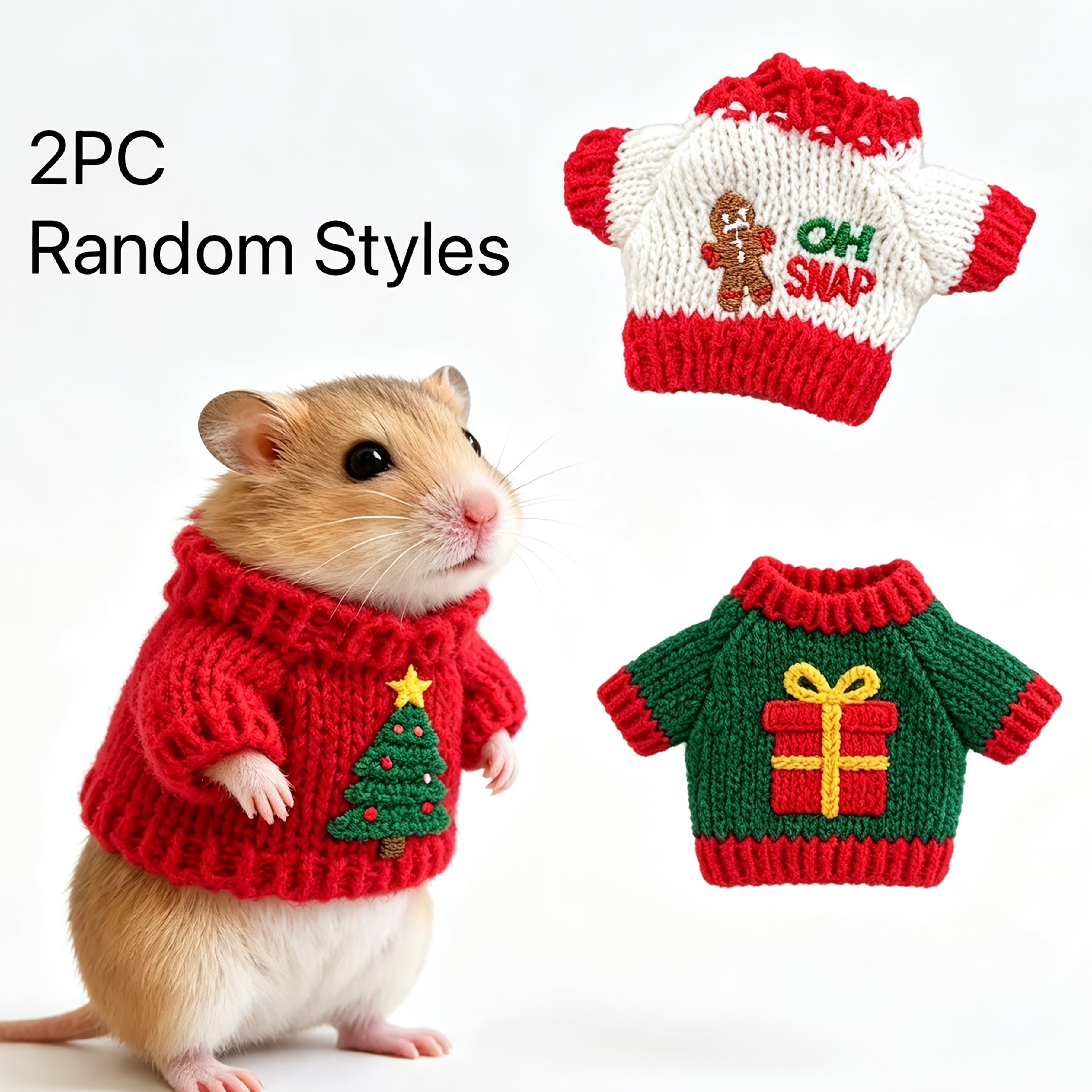 TEMU Lot de 2 pulls de Noël tricotés pour petits animaux de compagnie, styles aléatoires, vêtements tricotés pour hamster et cochon d'Inde, tenue de