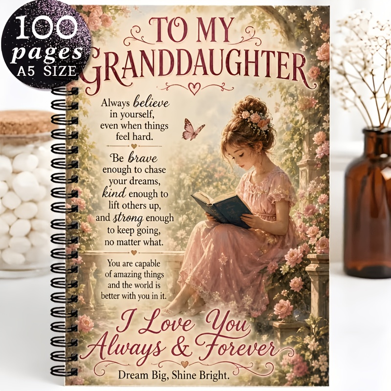TEMU Personal Organizers A5 Size Notebook With 100 Pages, Inspirational Quotes And Floral Themed Cover, Spiral Notebook For My Granddaughter, College