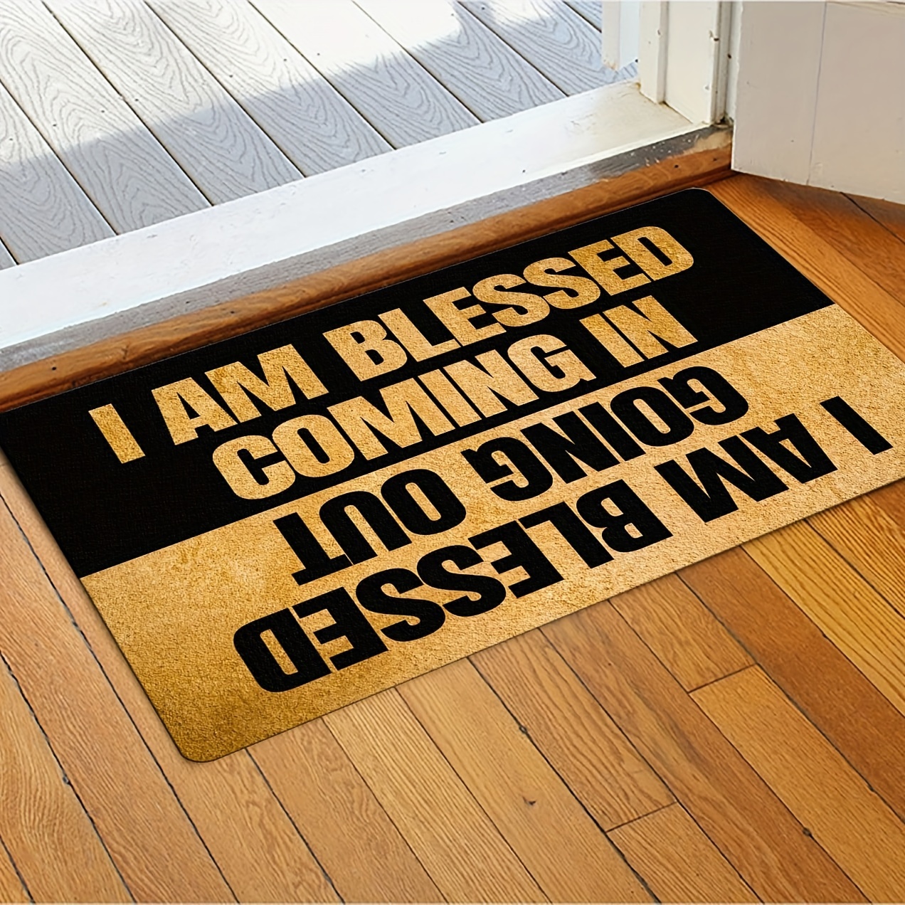 

Blessed Entrance Doormat - Rectangular Polyester With Pvc Backing, Machine Washable Indoor Rug For Home Decor - Entryway Carpet With Inspirational Quote For Living Room, Bedroom, Kitchen