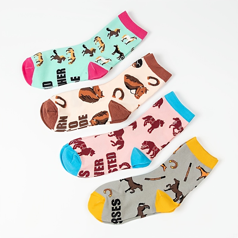 Image of Random 2/4 Pairs Of Teen Cute Pony Fashion Items Academy Style Trendy Versatile Everyday Sole Letter Ab Style Boys And Girls Sports Mid-tube Socks, For Teenager, For Teenager