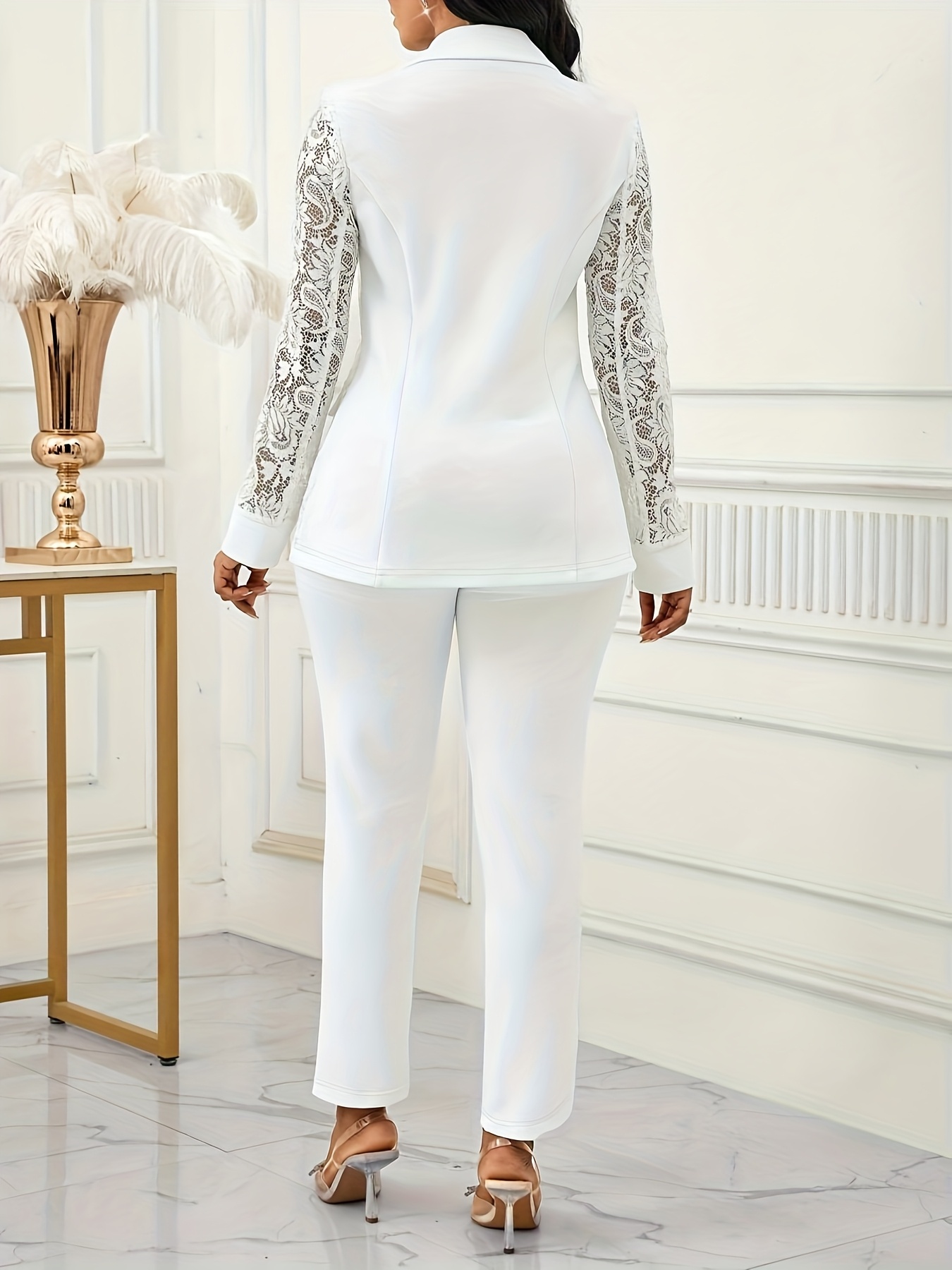 autumn winter white lapel lace trimmed long sleeve - Temu