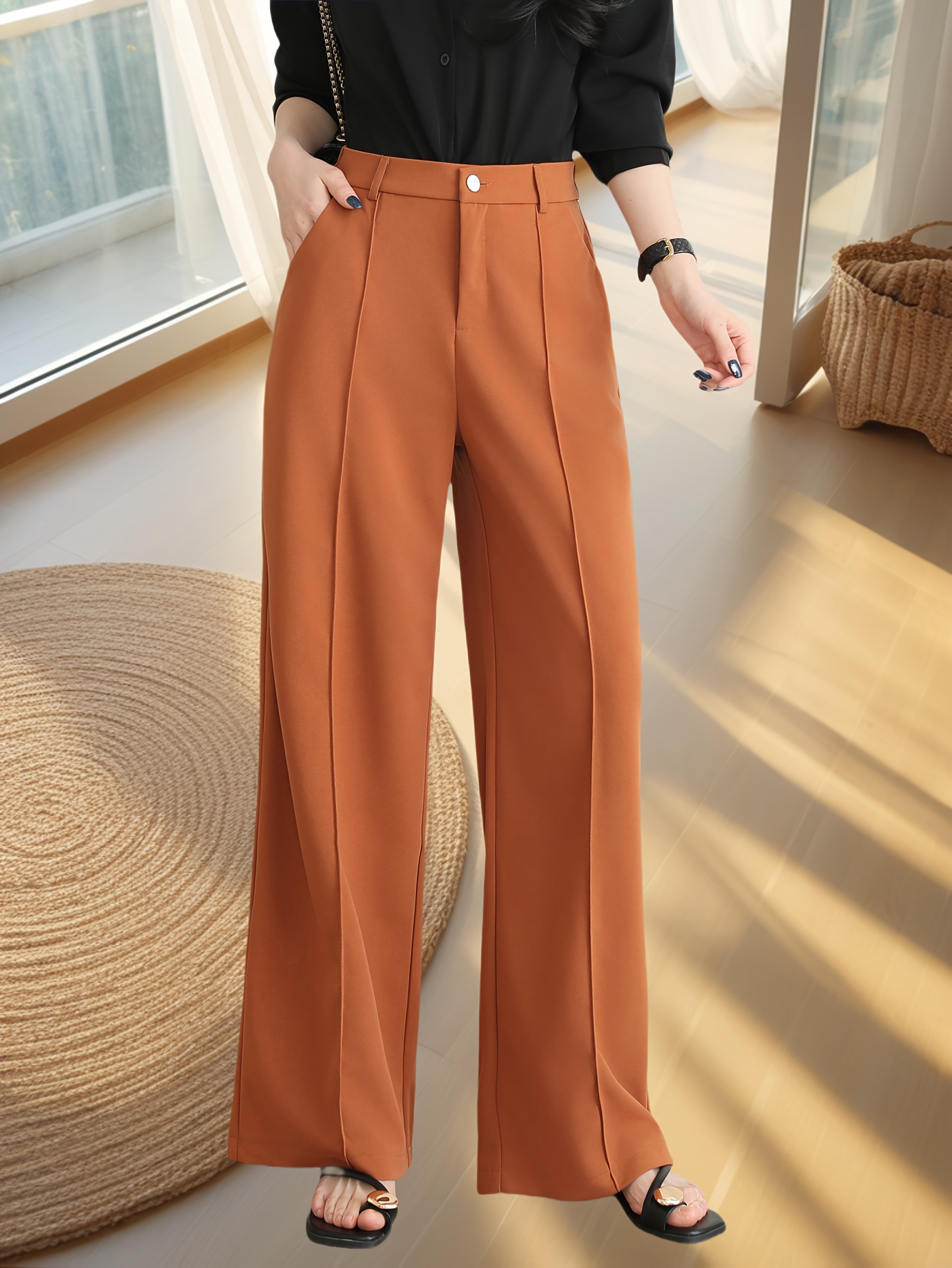 Elegant Wide Leg Pants Women's Solid Color Polyester Machine