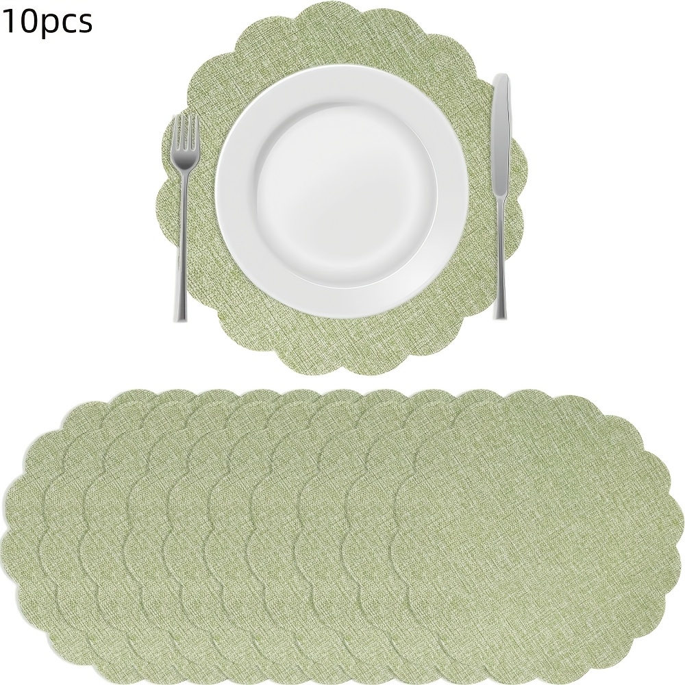TEMU Sage Green/ Lace Placemats, Floral Shaped Table Mats 33.5 Cm Round Autumn Reusable Wedding Placemats, Multicolor Country Style Dinner Party