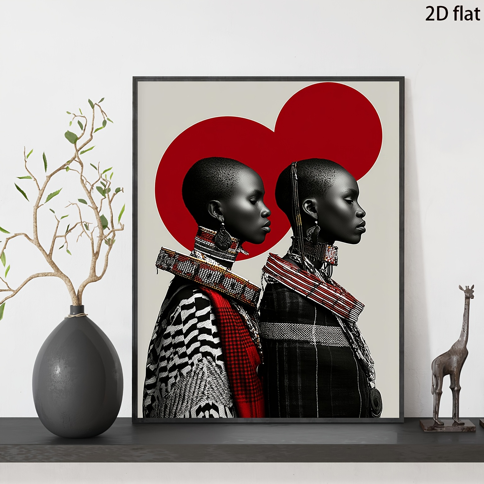 TEMU Mural Africain 2D Plat, 1 Pièce Cadre - Poster Moderne Vertical en Toile, Idéal pour Ferme, Salon, Bureau, Décoration Murale, Impression d'Art