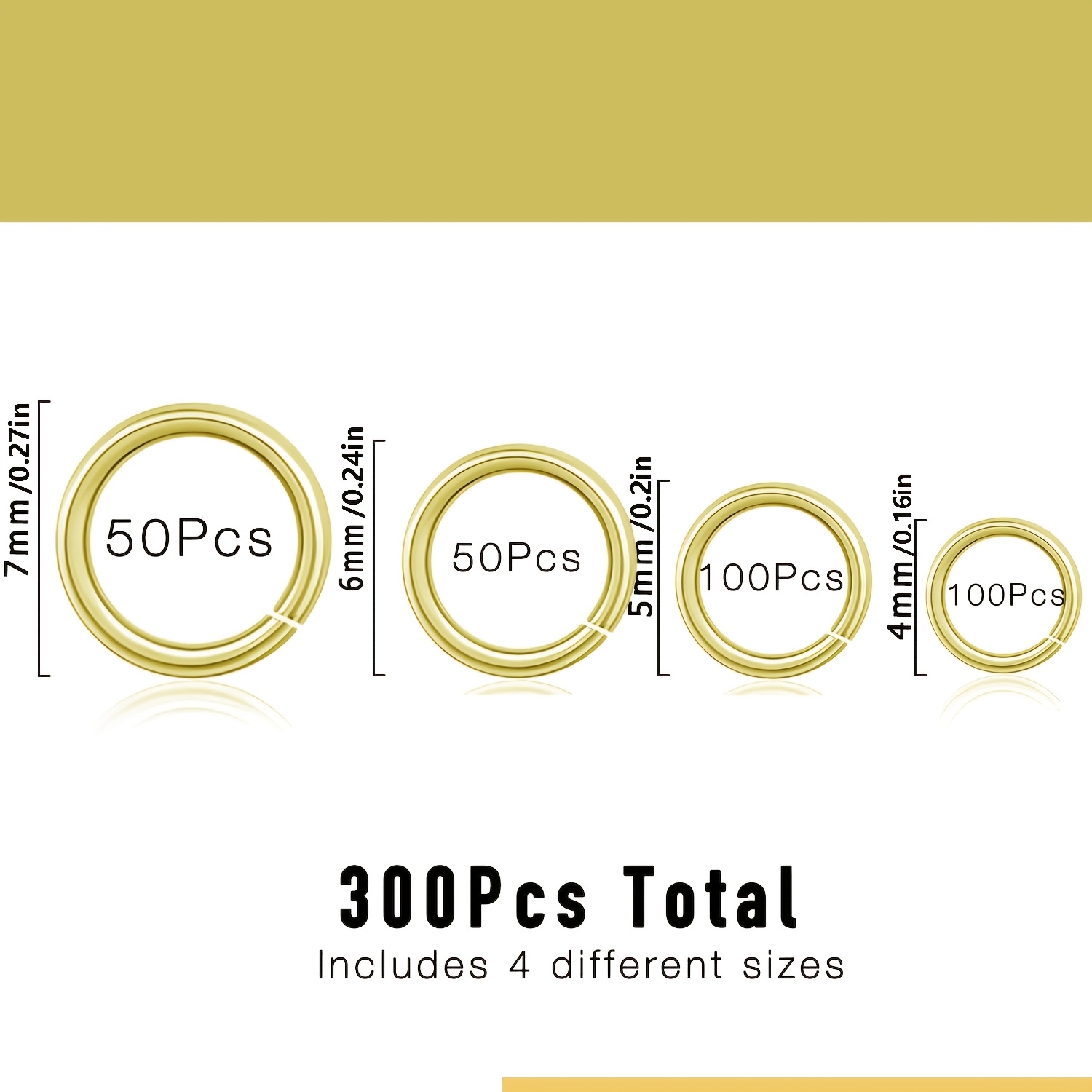 TEMU 300pcs Anneaux de Jonction en Acier Inoxydable pour la Création de Bijoux, Incluant 4/5/6/7Mm 4 Tailles, Adaptés aux et Bracelets Artisanaux -