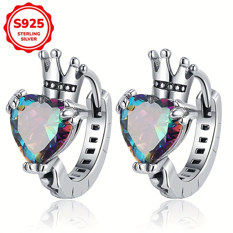 

1 Pair Vintage Elegant 925 Sterling Silver Hoop Earrings With And Synthetic Zirconia , Hypoallergenic Ear Needle, Birthstone, Suitable For Daily And Vacation Wear