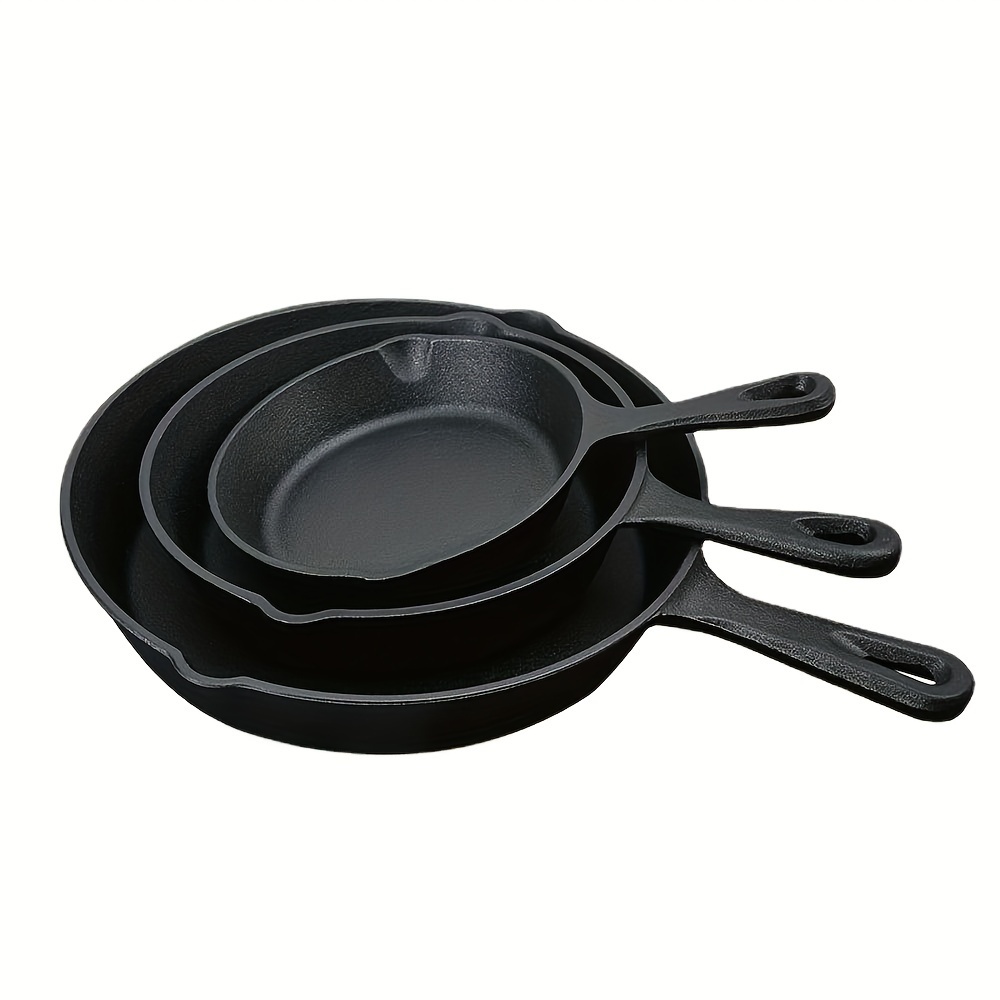 3pcs Cast Iron Pot Set, Pre Black Cast Iron Pot, Uniform Heat Distribution, Non Stick Coating, Durable Cookware, Used For Deep Frying, Frying, Multifunctional Non Stick Pot