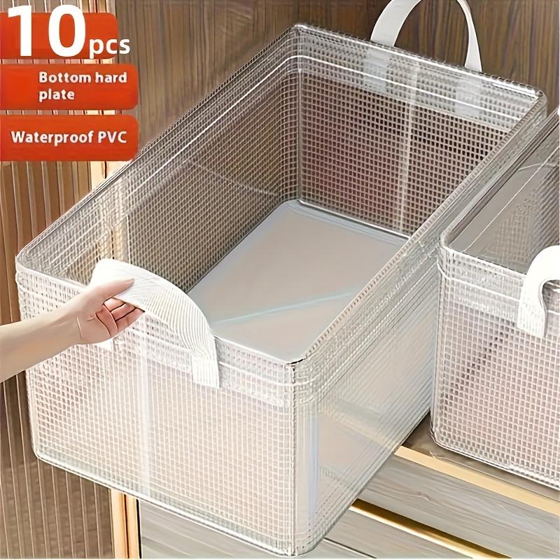 

10pcs Space-saving Foldable Storage Bins With Hard Plate Base - Waterproof Pvc Organizer For Clothes, Underwear, And More - Home, Kitchen,