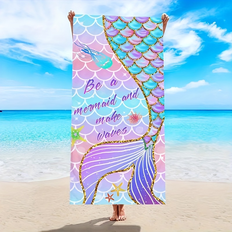 

1pc Mermaid Printed Beach Towel, Microfiber Towel, Suitable For Camping And Outdoor - 2 Different Sizes