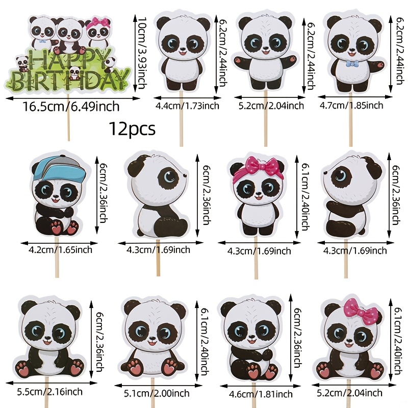 12-pack Panda Cake Decoration Additions, Perfect For Panda-themed Birthday Parties