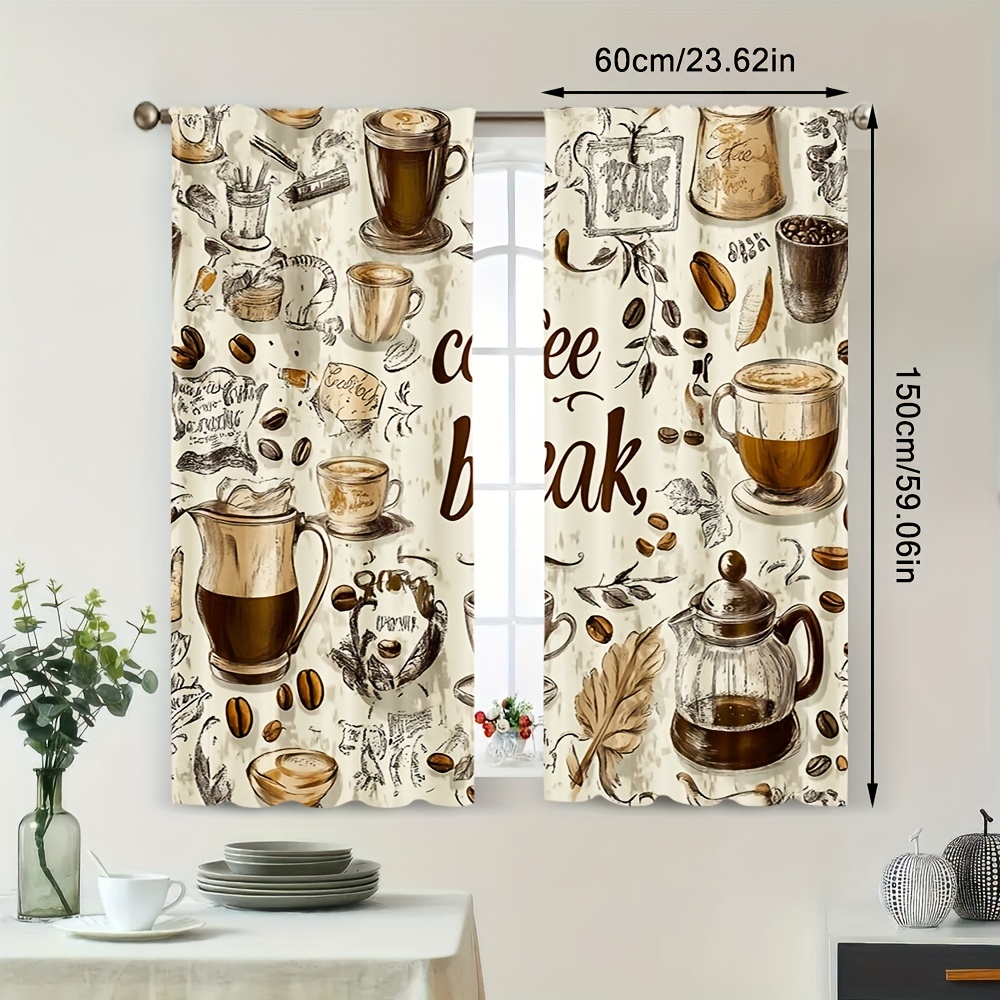 TEMU 2pcs, Coffee Hot Curtains, 100% Polyester, For Home Decoration In Bedrooms, Offices, Kitchens, Living Rooms, And Studies, (rod Free)