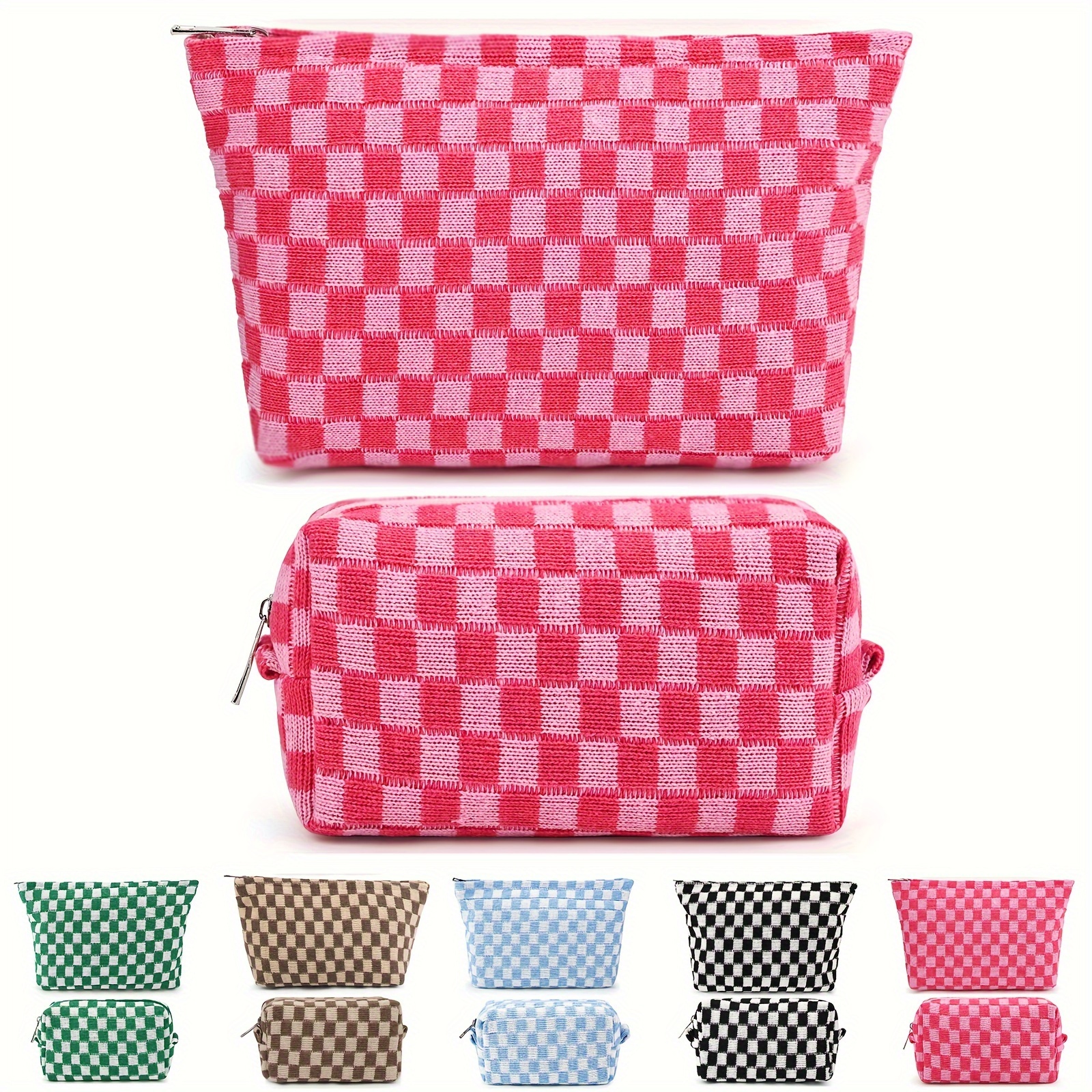 

2pcs/set, Makeup Bag Checker Pattern Cosmetic Bag For Women, Large Capacity Makeup Bags Pencil Case Makeup Brushes Holder Storage Bag Travel Toiletry Bag Organizer