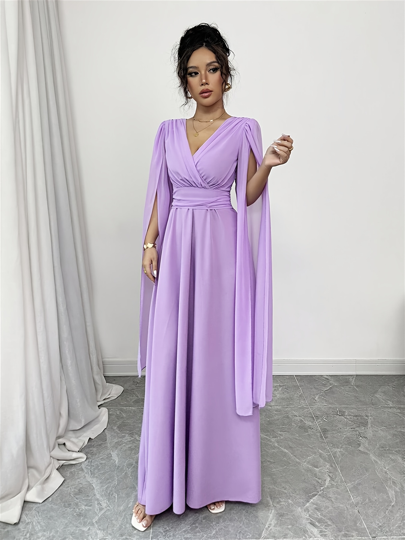 womens elegant lavender formal party wedding guest gown v - Temu Finland