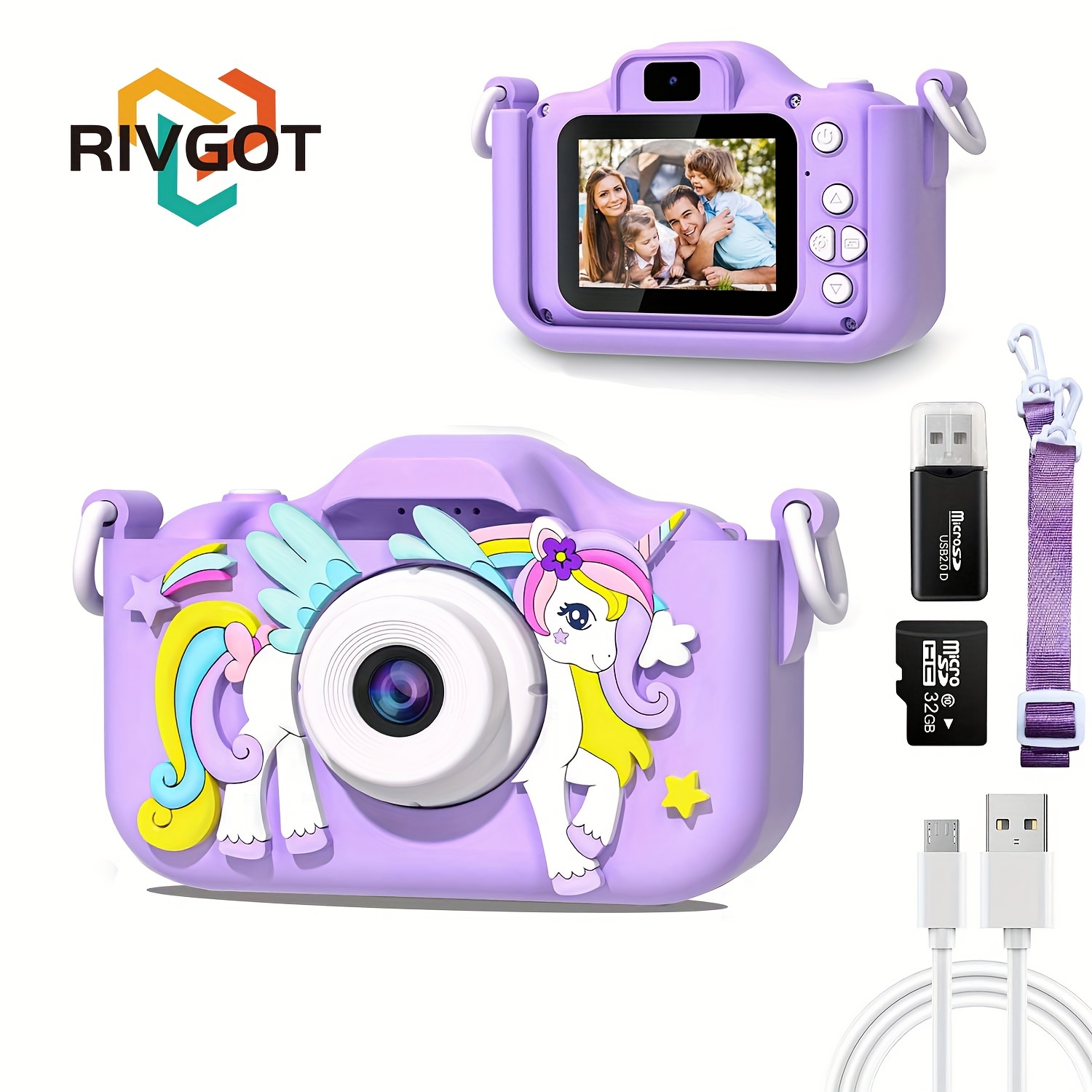 

Children's Unicorn Selfie Hd Camera, Rechargeable Electronic Camera, Portable Camera Toy For Toddlers, With 32g Sd Card And Card Reader, As A Birthday Gift, Christmas Gift