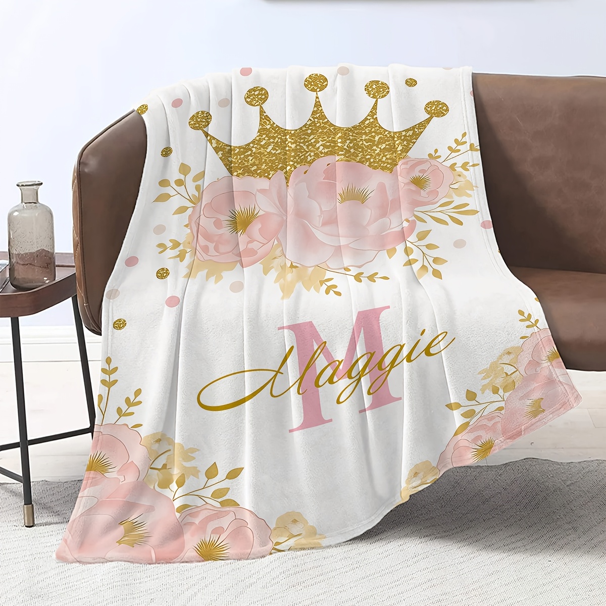 Custom Cartoon Pink Crown Personalized Blanket