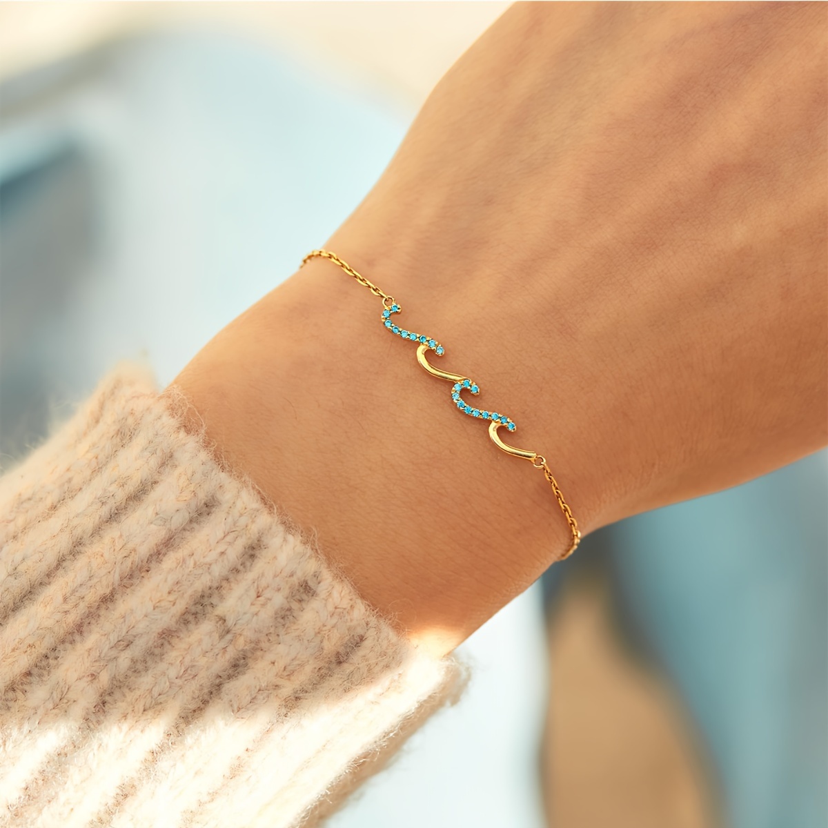 

Elegant Boho Chic Wave Bracelet With Sparkling Cubic Zirconia - & Gift-