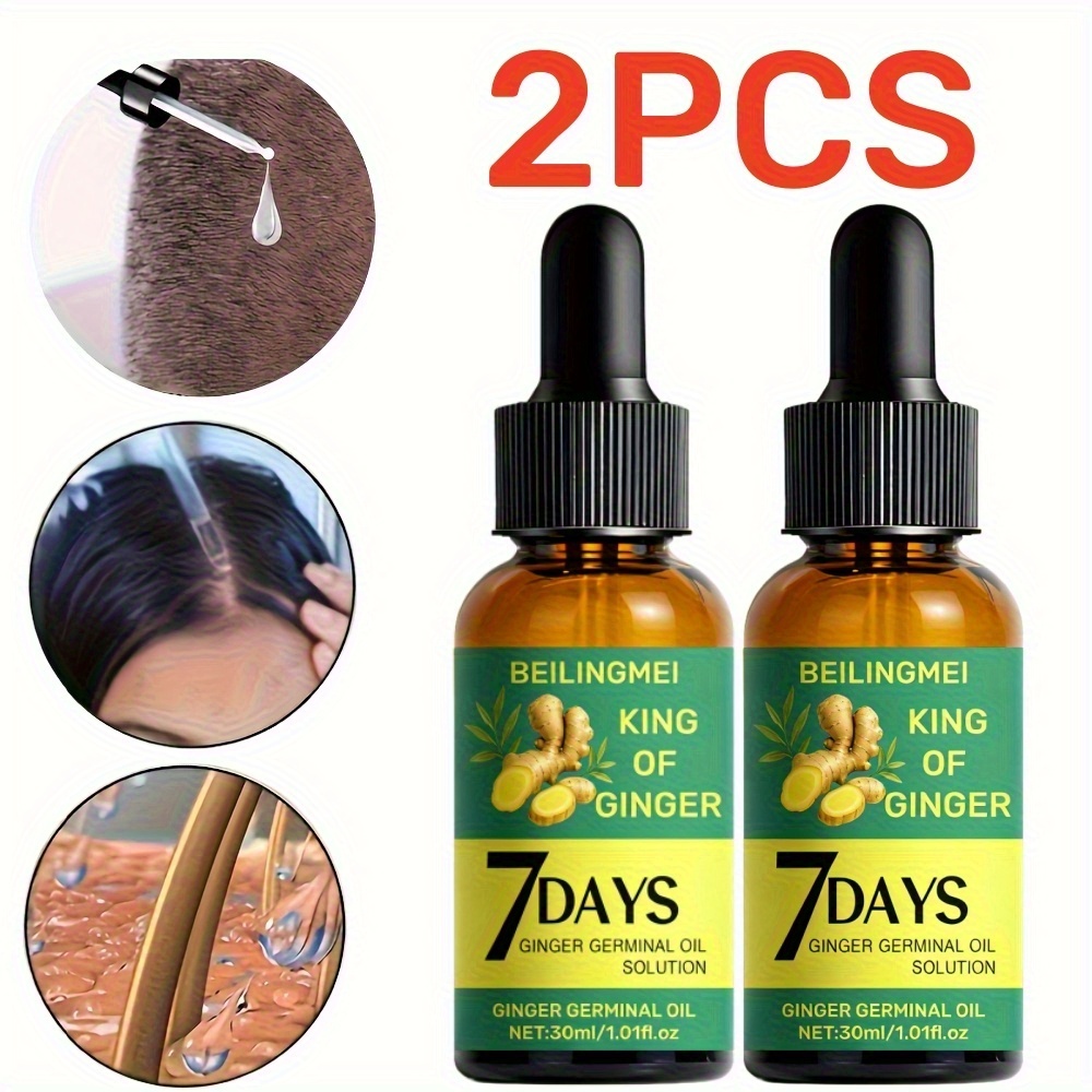 Image of 2pcs 7-day Ginger Hair Oil - Natural, Long-lasting, Lightweight For Smooth Hair, Prevents , Split Ends, , And Breakage, Natural Moisturizing Formula For Healthy, Shiny Hair