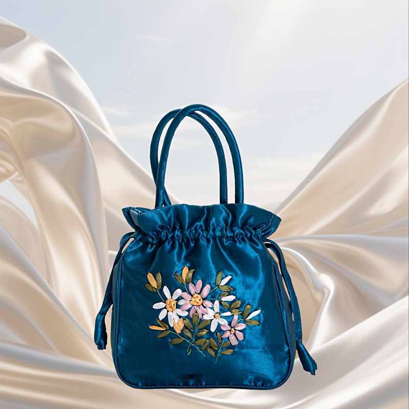 TEMU Vintage Embroidered Drawstring Tote Bag, A Multifunctional Storage Bag For Women, A Wallet, Card Holder, Round Bucket Bag, And Wristlet. The
