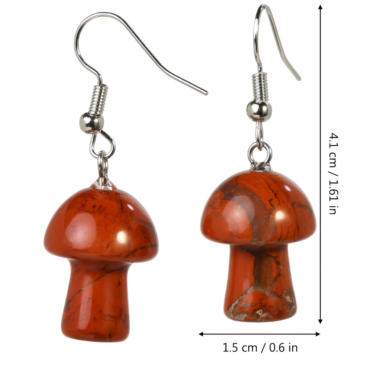 Women's Red Jasper Mushroom Earrings, Bohemian Vintage Style