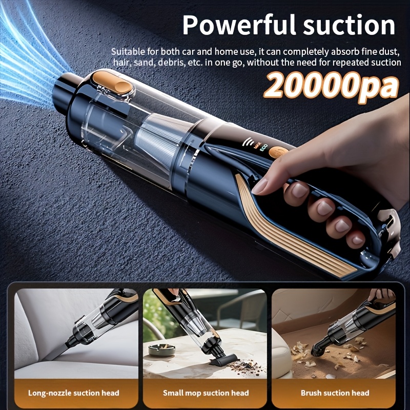 TEMU 20000pa Portable High-suction Cordless Vacuum & Compressed Air Duster: Usb-rechargeable, Brushless Motor For Strong Suction, One-button Dust Bin