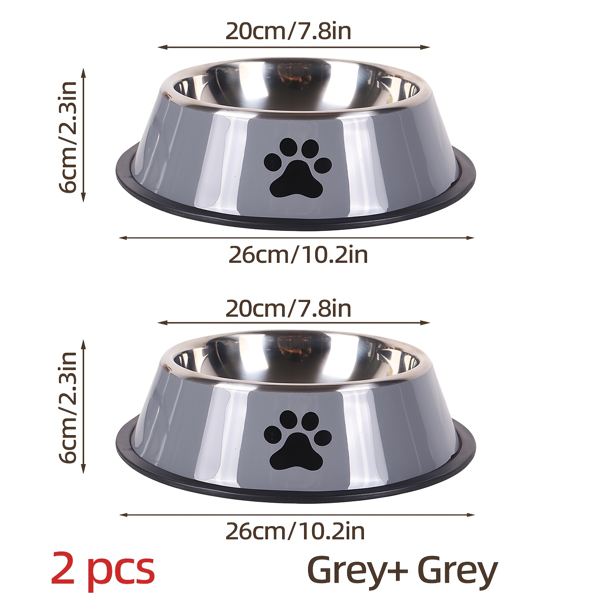 Image of Supet 2pcs Stainless Steel Pet Bowl Set With Anti-slip Rubber Base - Durable, Easy To Clean, Anti-tipping & Cats, Includes Food & Water Bowls
