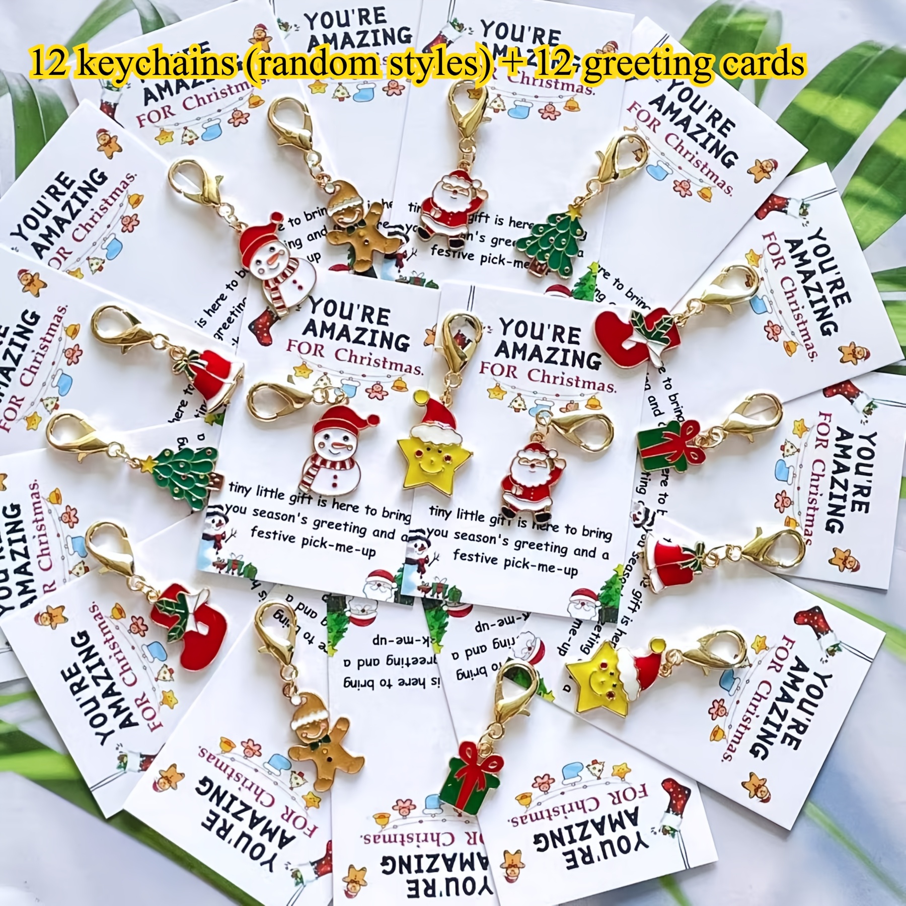 Image of 24pcs Set (12 Christmas Keychain Random Styles + 12 Hug Greeting Cards) Inspirational Christmas Gift For - Perfect Gift For Christmas Lovers, | Cute Bag Charms, Party Favors, For Thanksgiving