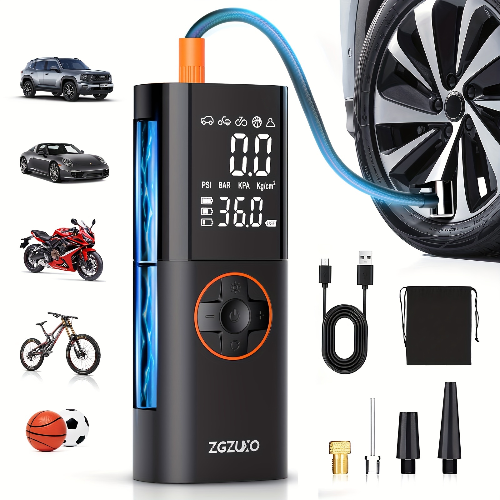 TEMU Portable Tire Inflator Air Compressor, 160psi Portable Air Pump For Car Tires With 7800mah Battery, 2x Faster Inflation Electric Air Pump With
