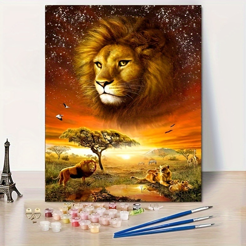 

1pc Le Roi Lion Afrique Adulte Débutant Peinture Numérique Sans Cadre, Peinture Numérique Facile À L'Acrylique Et À L'Aquarelle, Cadeau Décoration 16x20 Pouces