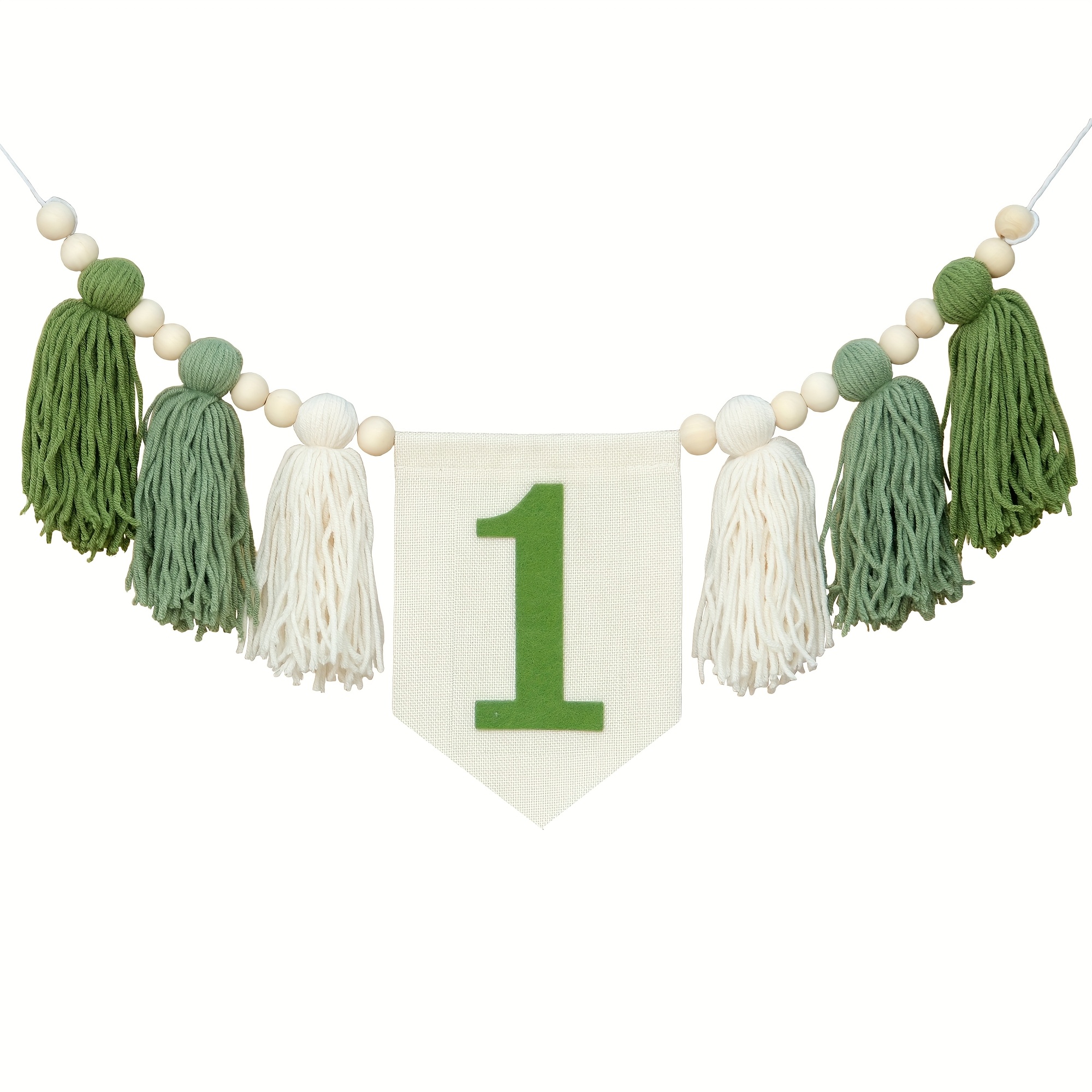 Image of Handmade Boho Green 1st Birthday Decorations For Baby Boys Girls 1 High Chair Banner Boy First Highchair Banner Wild 1 Birthday Decorations Wall Hangings Photoshoot Props Photo Props
