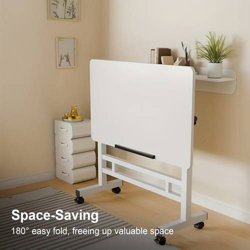 adjustable height folding desk with 360 sliding tabletop space saving lift table suitable for bed for office dorm assembly wood metal frame ideal gift christmas halloween utility racks