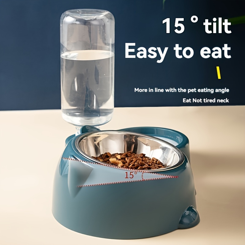 2-In-1 Automatic Pet Feeder And Water Dispenser, Elevated Tilted Stainless Steel Dog Cat Feeding Bowl, Protect Pet Cervical Spine - Safe Drinking And Eating, Without Battery