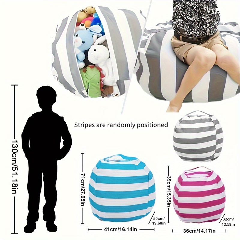 

1-pack Striped Canvas Cover For Kids, Multi-size Stuffed Animal Storage With Zipper, Portable Large Quilt Organizer, Creative Children's Floor Cushion Sofa