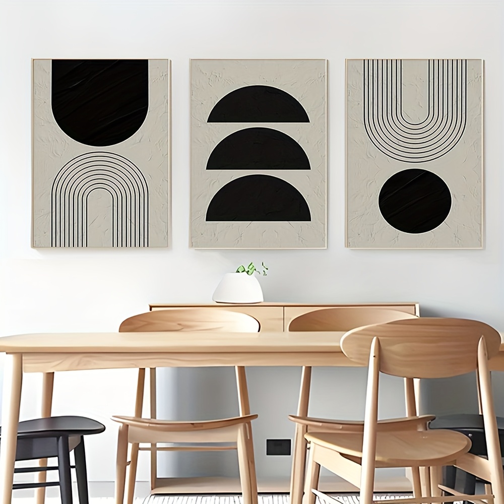2d ravna 3 komada   metalni okvir za platno, apstraktna crno-  boho zidna umjetnost za dnevnu sobu, spavaću sobu ili  , veliki moderni neutralni geometrijski minimalistički dekor za dom