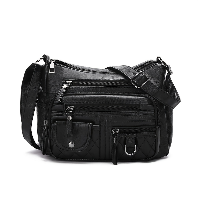 Image of Women's Fashion Retro Single Shoulder Body Bag, Multi-zipper Multi-pocket Multi-compartment, Convenient For Classifying And Storing Items. Genuine Faux Leather Material, Pu Material