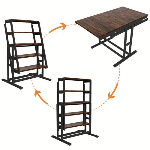 multipurpose convertible shelf to table wooden dining table with sturdy metal frame folds flat for compact storage instant furniture ideal for apartments dorms and